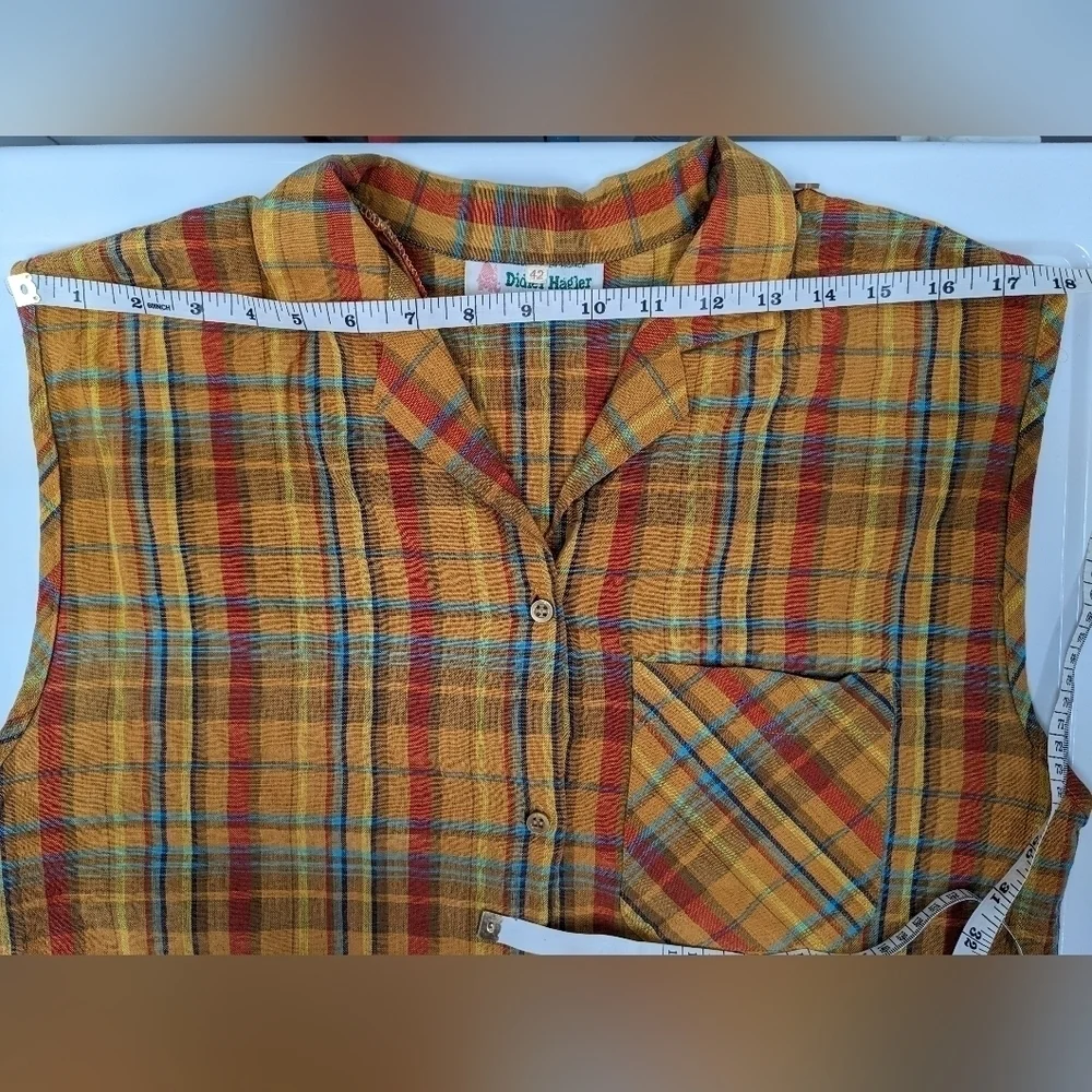 Didier Hagler vintage Madras plaid sleeveless button down shirt size 42 - Picture 7 of 11